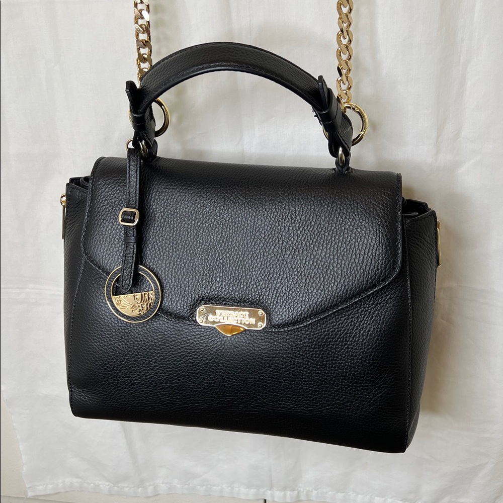 VERSACE COLLECTION LBF302S BLACK CALF LEATHER SATCHEL